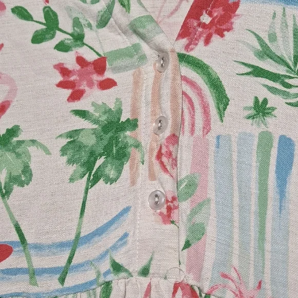 Women's Linen Rayon Floral & Palm Print Midi Dress, Sz 2, NWOT - Picture 3 of 14